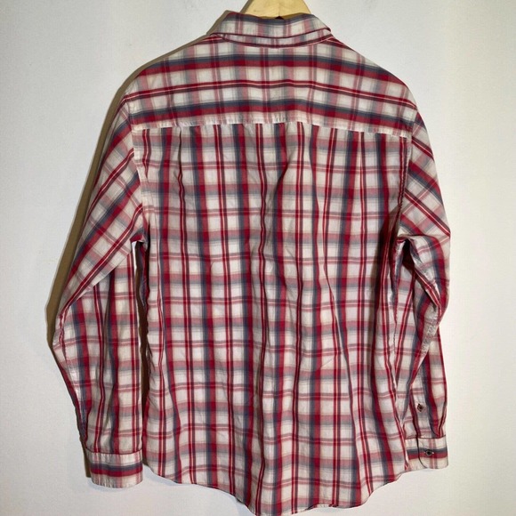 Life Khaki Mens Large Button Down Slim Fit Plaid Pocket Long Sleeve Plaid Shirt - Picture 3 of 6